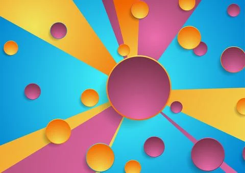 Colorful rays and circles abstract tech geometric background Stock Illustration