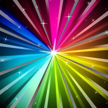 Colorful rays background shows brightness rainbow and radiating. Stock Illustration