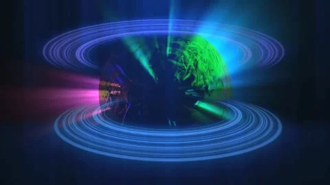 Colorful rays emitting with the spinning of globe map Stock Footage 255420294