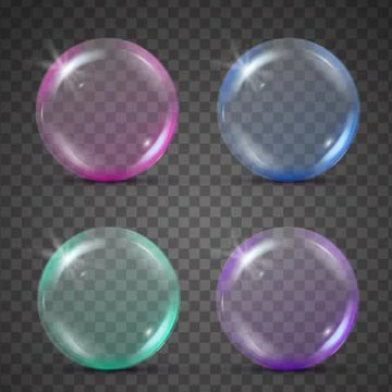 Colorful realistic bubbles with rainbow reflection Stock Illustration