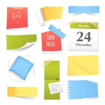 Colorful Realistic Paper Notes Collection Stock Illustration