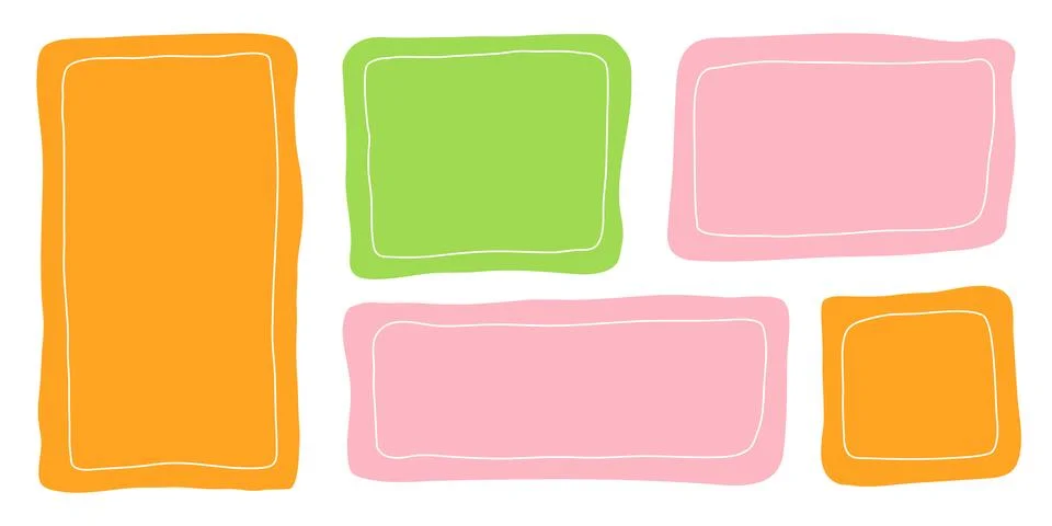 Colorful rectangle doodle shape collection. Hand drawn quote frame set. 스톡 일러스트