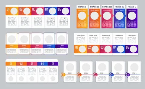 Colorful rectangle informational guide infographic chart design template set 스톡 일러스트