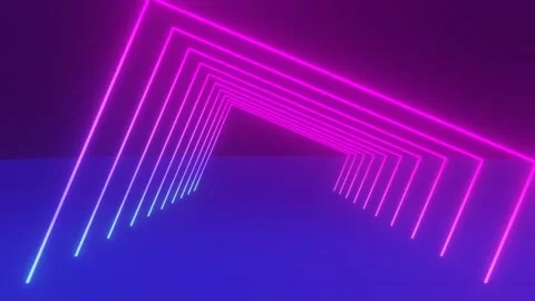 Colorful Rectangle Neon Lighting with Gradient and blue floor. rotating seamless Stock Footage 145180980