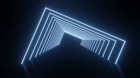 Colorful Rectangle Neon Lightnings with Gradient and blue floor. rotating color 스톡 동영상 145180990