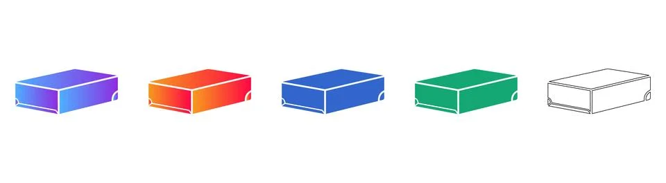 Colorful Rectangular Block and Eraser Icon Set for Stationery Stock Illustration