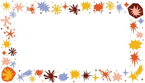 A colorful rectangular frame decorated with irregular stars, dots, and simp.. Illustrazione stock