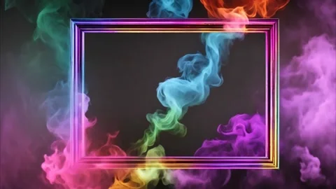 Colorful rectangular frame, horizontal on a gray dark background all around.. Stock Footage 273954648