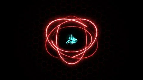 Colorful red blue fiery atom sphere circle magic shiny rotation loop around Stock Illustration