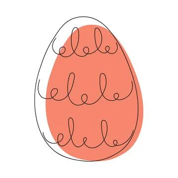 Colorful red Easter egg with a pattern. Continuous one line drawing. On whi.. 스톡 일러스트