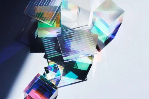 Colorful Reflections. Geometric prisms casting vibrant, multicolored shadows Stock Photos