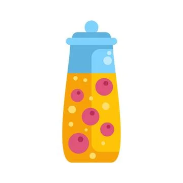 Colorful refreshing beverage bottle with bubbles and fruit 库存插图