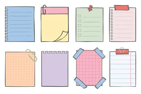Colorful reminder notes, memo sheets, and paper templates in flat style Stock Illustration