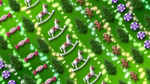 Colorful repeating Christmas pattern background with sweets toys and holida.. Stock Footage 321198781