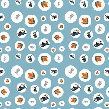 Colorful Repeating Pattern with Birds and Geometric Floral Shapes Illustrazione stock