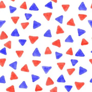 Colorful Repeating Triangle Confetti Background Pattern, blue and red Stock Illustration