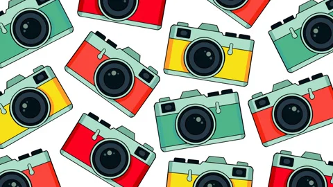 Colorful Retro Camera Pattern Background for World Photography Day Stock Footage 340590324