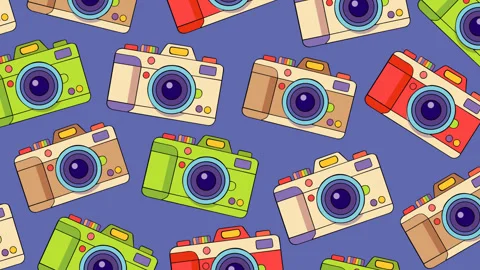 Colorful Retro Camera Seamless Pattern Background for Photography and Travel Stock Footage 340301431