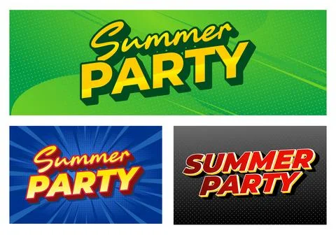 Colorful retro comic style banners reading Summer Party in bold 3d text on .. Stock Illustration