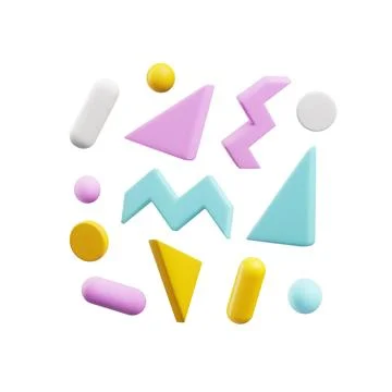 Colorful retro elements in cute 3d style, vector illustration isolated on white Stock Illustration