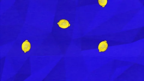 Colorful retro falling lemons animation on a blue geometric background Video stock 114443878