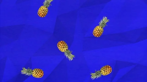 Colorful retro falling pineapples animation on a blue geometric background wi Vídeo Stock 114655046