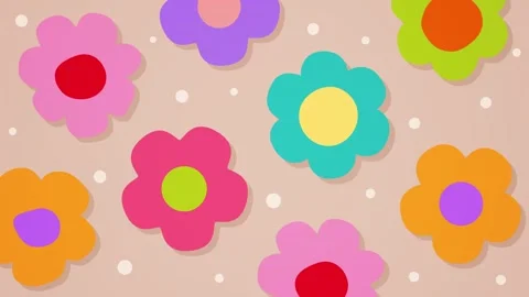 Colorful Retro Flowers Flat Vector Background Loop Stock Footage 246349043