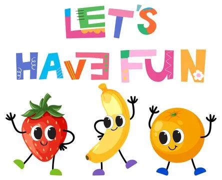 Colorful Retro Fruit Characters with Let's Have Fun Typography Stock-Illustration