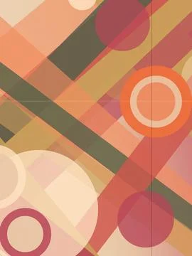 Colorful retro geometric pattern featuring circles and diamonds in warm ora.. Stock Illustration