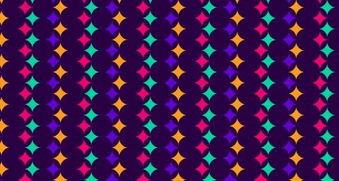 Colorful Retro Geometric Seamless Pattern With Starburst Shapes On Dark Bac.. Stock Illustration