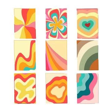 Colorful retro psychedelic patterns collection for album covers 库存插图