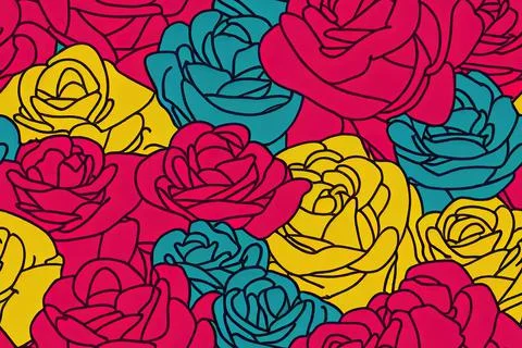 Colorful retro rose seamless pattern. Stock Illustration