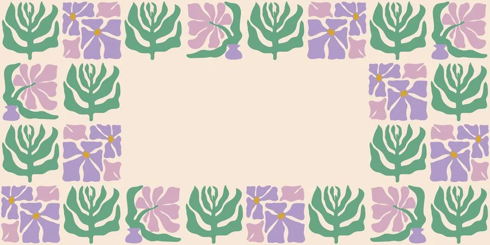 Colorful retro style rectangular frame featuring lavender flowers and leaves Stock Illustration
