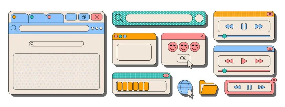 Colorful retro ui interface elements Stock Illustration