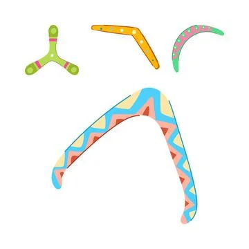 Colorful returning boomerangs with aboriginal patterns and shapes Stock Illustration