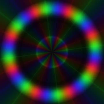 Colorful rgb lights in circular pattern with centripetal rays Stock Illustration