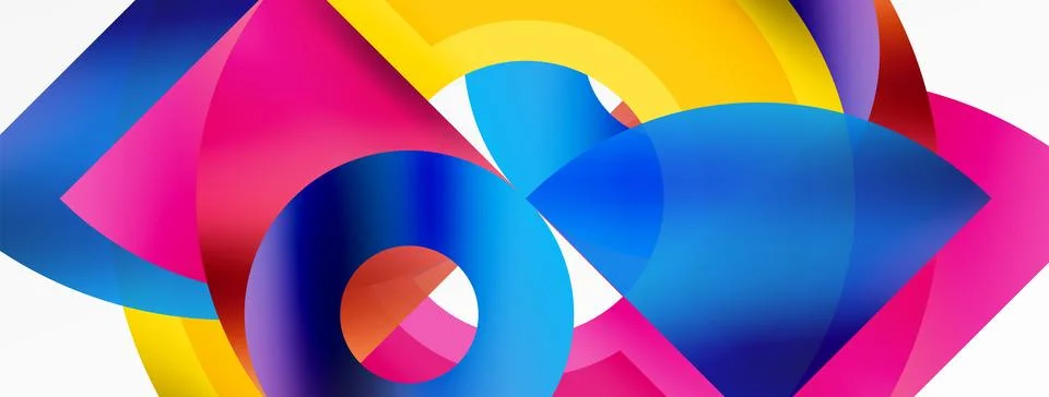 Colorful ribbons float in a symmetrical pattern on white backdrop Stock Illustration