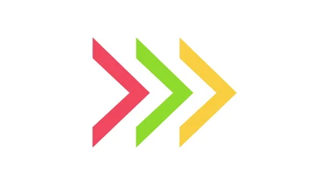 Colorful right-pointing arrows on white background in abstract animation. Symbol Stock Footage 320184450