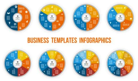 Colorful Ring for cyclic process Infographics. Templates for  3, 4, 5, 6, 7,  Stock Illustration