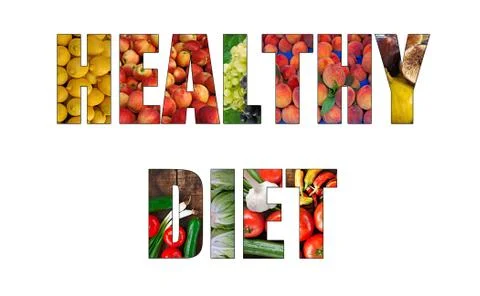 Colorful ripe fruit inside text on white backround Stock Illustration