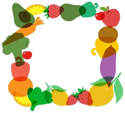 Colorful Risograph Style Fruit and Vegetable Border with Central Copy Space Stock Illustration