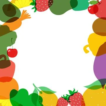 Colorful Risograph Style Fruit and Vegetable Border with Central Copy Space Stock Illustration
