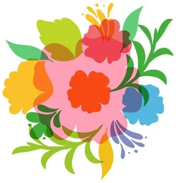 Colorful Risograph Style Hibiscus Flower Bouquet with Vintage Texture Stock Illustration