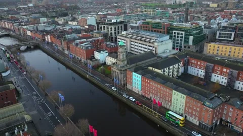 Colorful Riverside Architecture Along Dublin's River Liffey Stock Footage 332445547