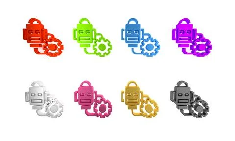 Colorful Robot setting icon isolated on white background. Artificial intell.. Illustrazione stock