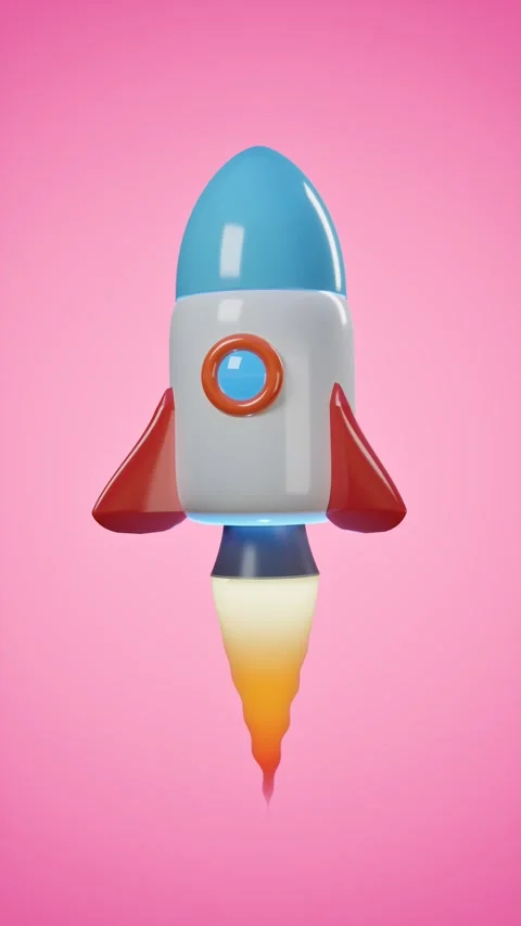 Colorful rocket launch on pink background. 3d rendering Stock Footage 340566808
