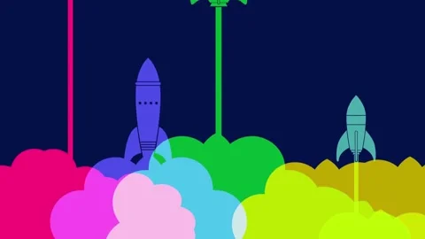 Colorful Rocket Launch: Symbolizing New Beginnings Stockbeeldmateriaal 274914645