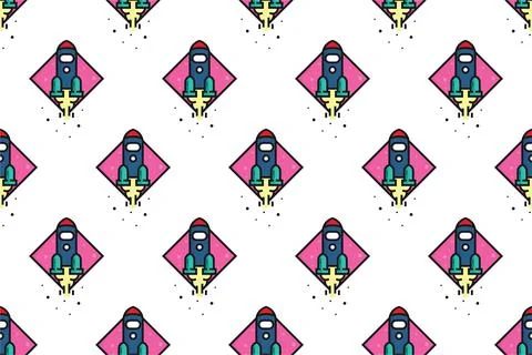 Colorful rocket seamless pattern background template Stock Illustration