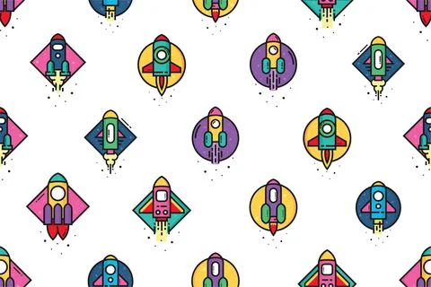 Colorful rocket seamless pattern background template Stock Illustration