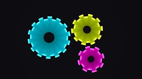 Colorful rotating gears on a dark background create a Stock Footage 338322749